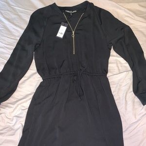 Dynamite Black Bomber Dress with Rib Detail